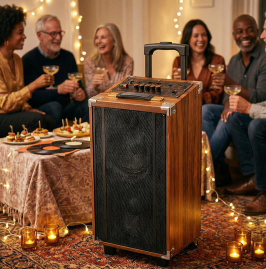 50W Bluetooth Speaker Wooden Portable Super Bass Speakers Free Wireless Microphone