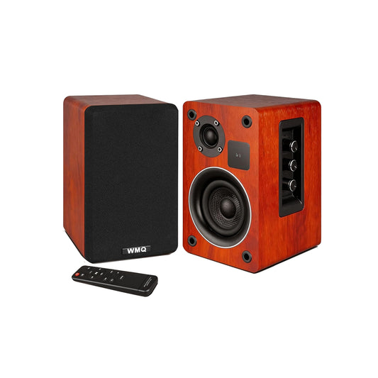 Powered Bluetooth Bookshelf Speakers with Remote & Display, 3.5"/4"/4.5" Carbon Fiber Drivers, RCA AUX Input, Wired Wireless Speakers for Turntable Record Player TV