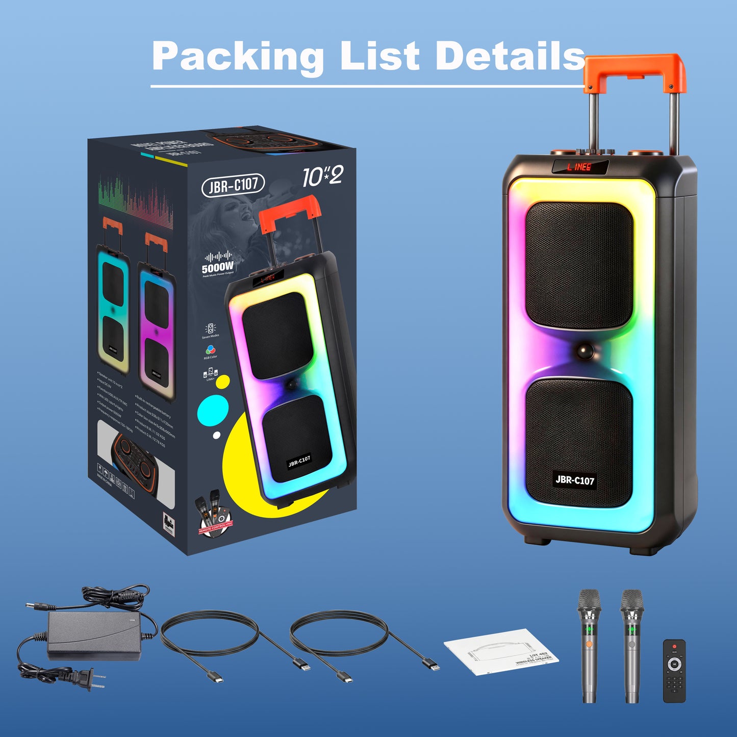 10inch bass*2+Tweeter portable speaker large size 5400mAh 60W
