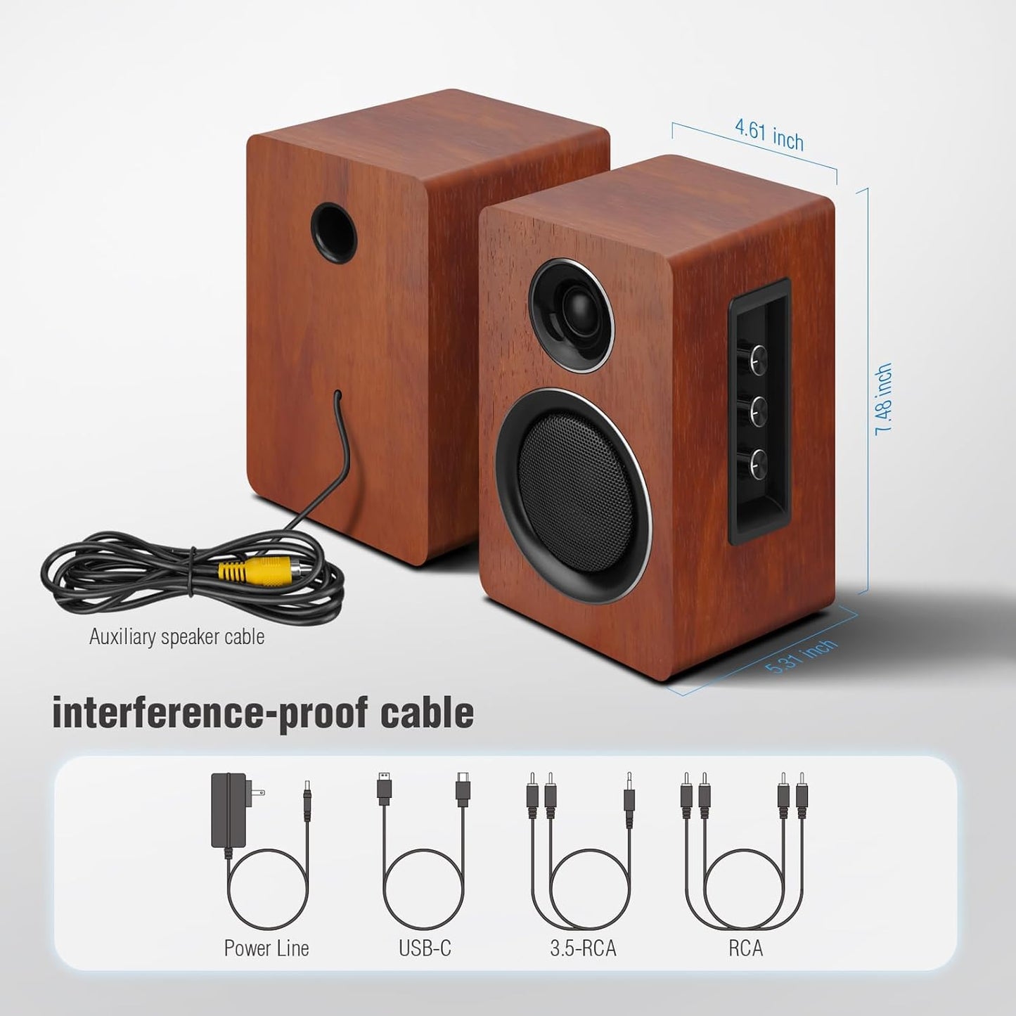 Computer Speakers Active Bookshelf Speaker with 3" Carbon Fiber Woofer Bluetooth 5.3