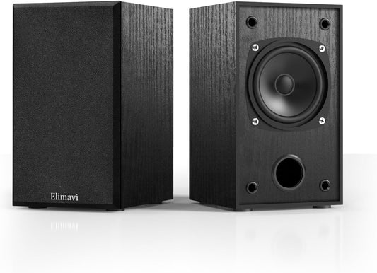 Elimavi 2piecs Black Classic wood grain satellite speakers pair