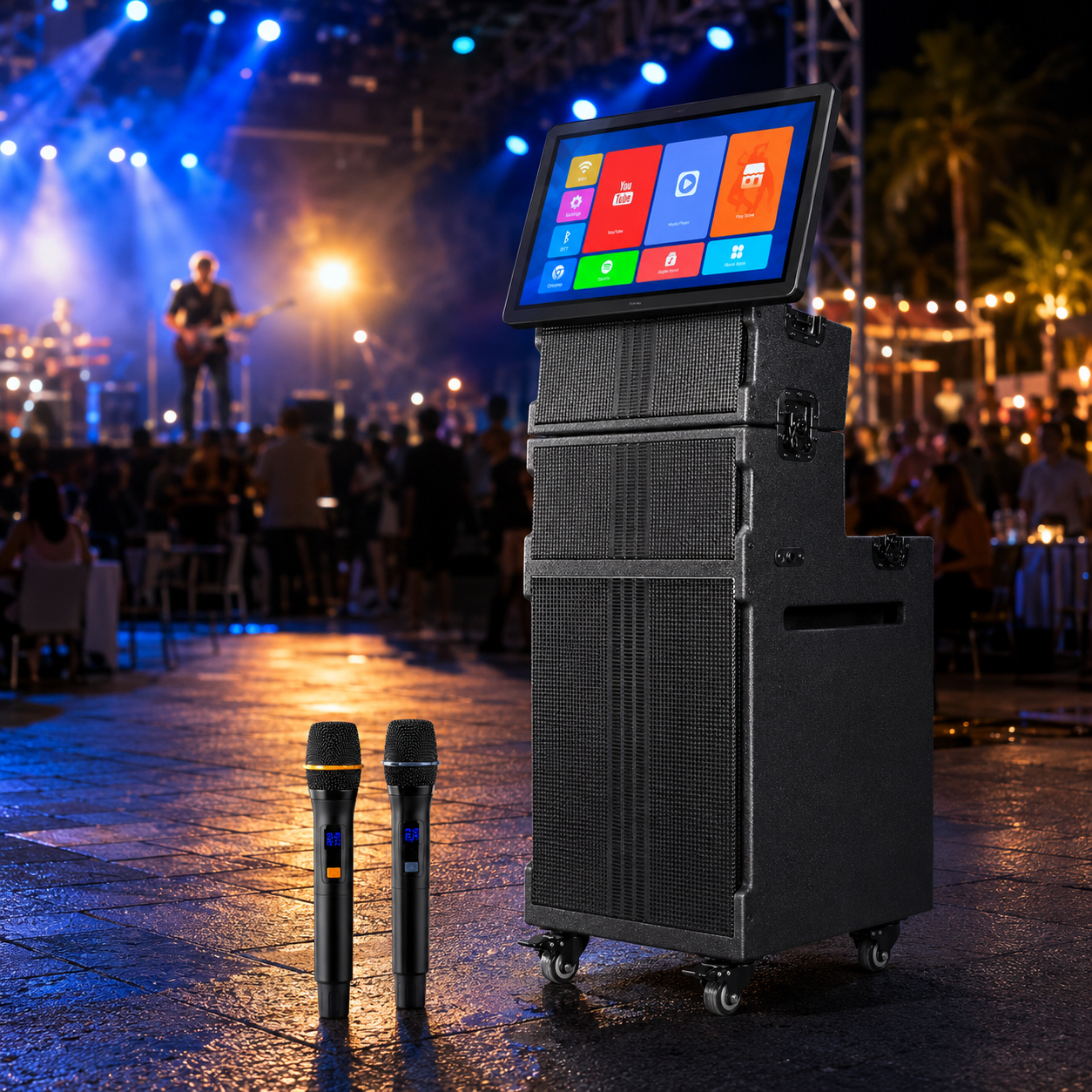 Outdoor 15 inch large screen singing high-power 200W 27 inch touch screen outdoor performance activity audio