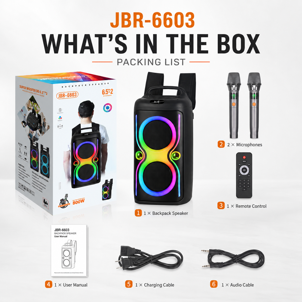 40W 6.5″ bass*2+ Tweeter portable Speaker outdoor long battery Can be carried on the body