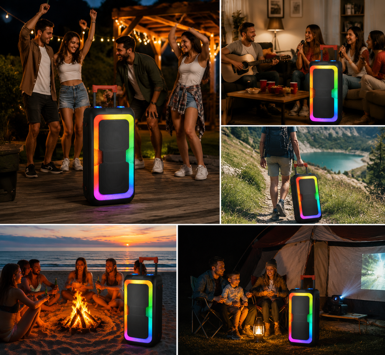 40W Portable Outdoor Party Speaker 2pieces 8inch bass and Tweeter Camping 24H Playtime HIFI Stereoscopic Sound Speaker