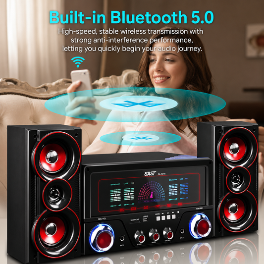SAST Wooden Audio Home Theater Bluetooth Speaker 4inch Super Subwoofer 2pcs full range 3inch Speakers 60W
