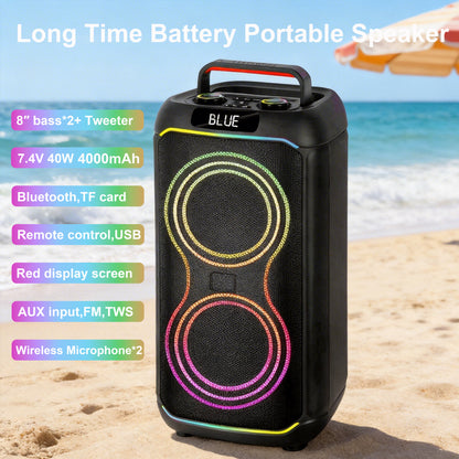 2pcs 8inch bass 40W 4000mAh portable outdoor audio speaker 7.4V