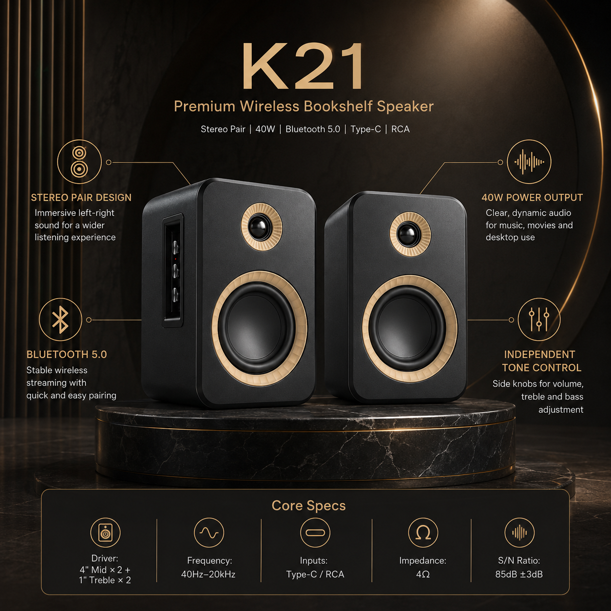 Wireless HiFi chassis sound system tweeter+bass, upgraded version, high fidelity sound boxes