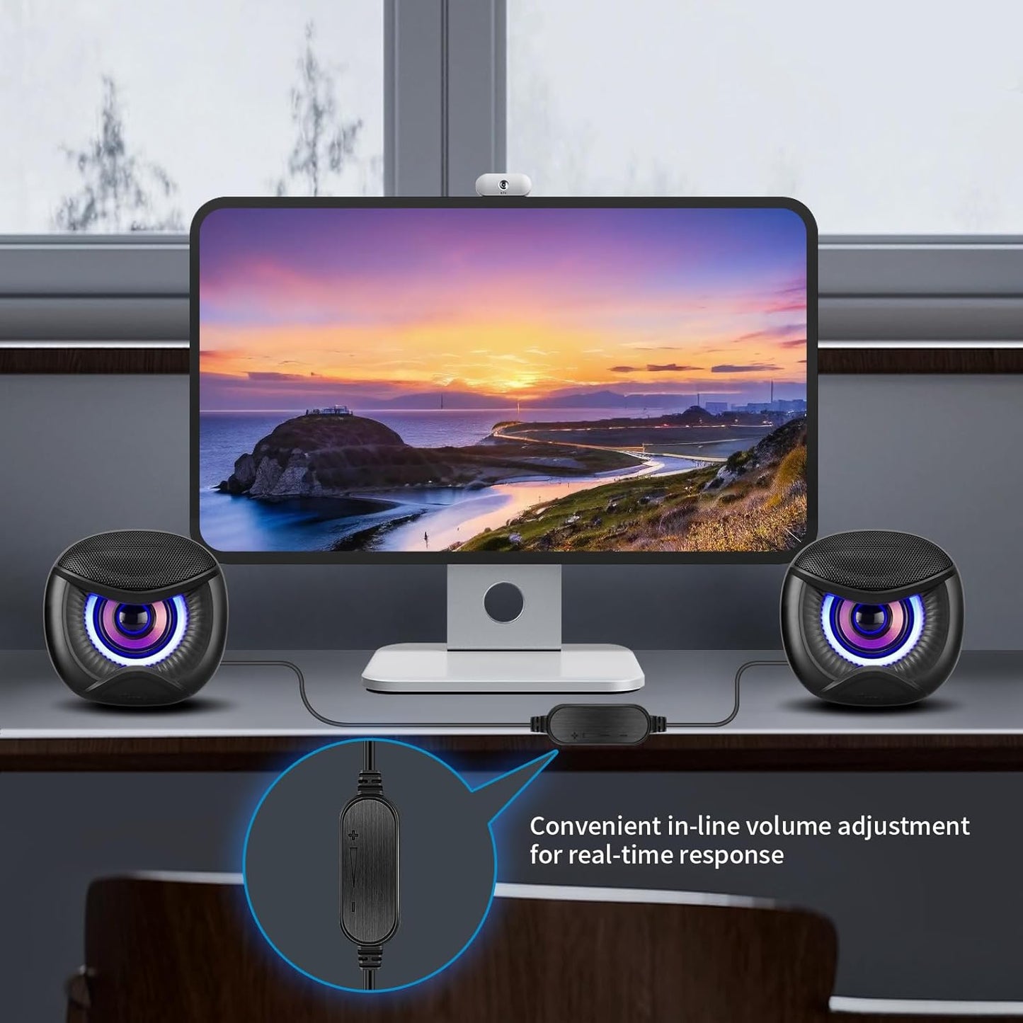 Elimavi 2piecs USB computer speakers blue light effect