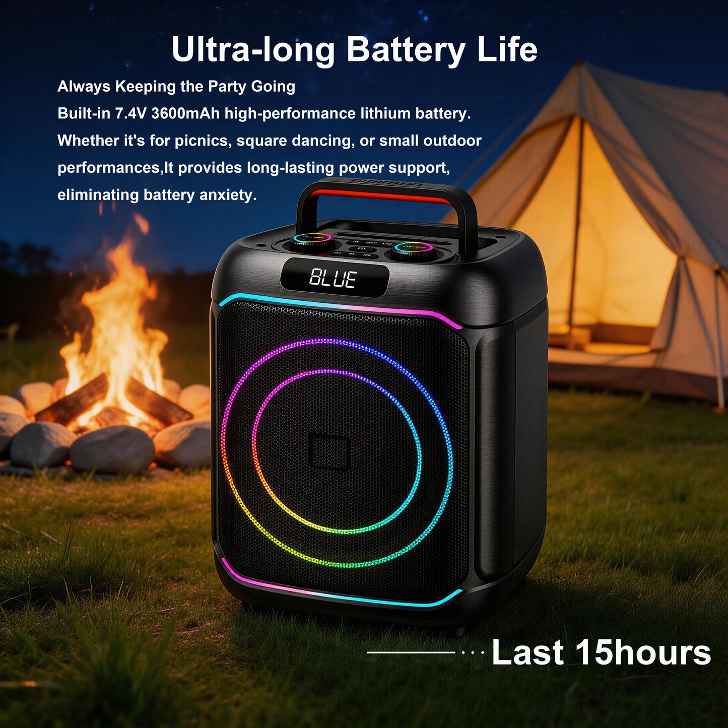 40W 8in Bass+Tweeter Portable Bluetooth Speaker for Home, Outdoor