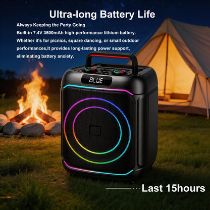 40W 8in Bass+Tweeter Portable Bluetooth Speaker for Home, Outdoor