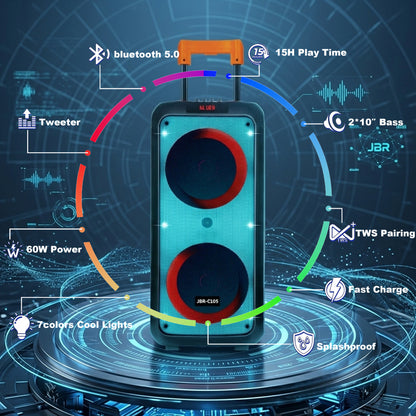 60W 2PCS 10“ bass tweeter 5400mah outdoor speaker with 2pcs wireless microphones