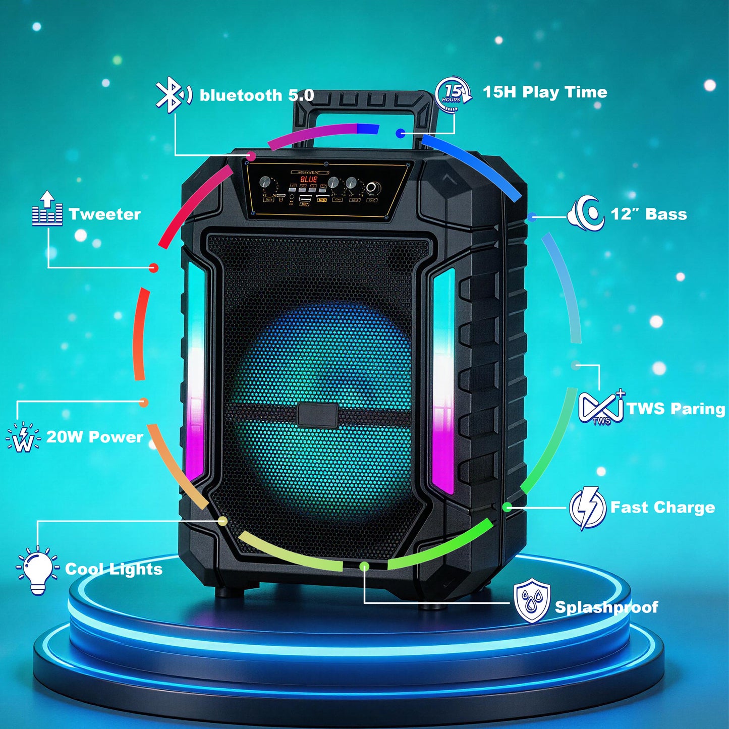 12inch Bass+Tweeter Portable Bluetooth Speaker for Home, Outdoor
