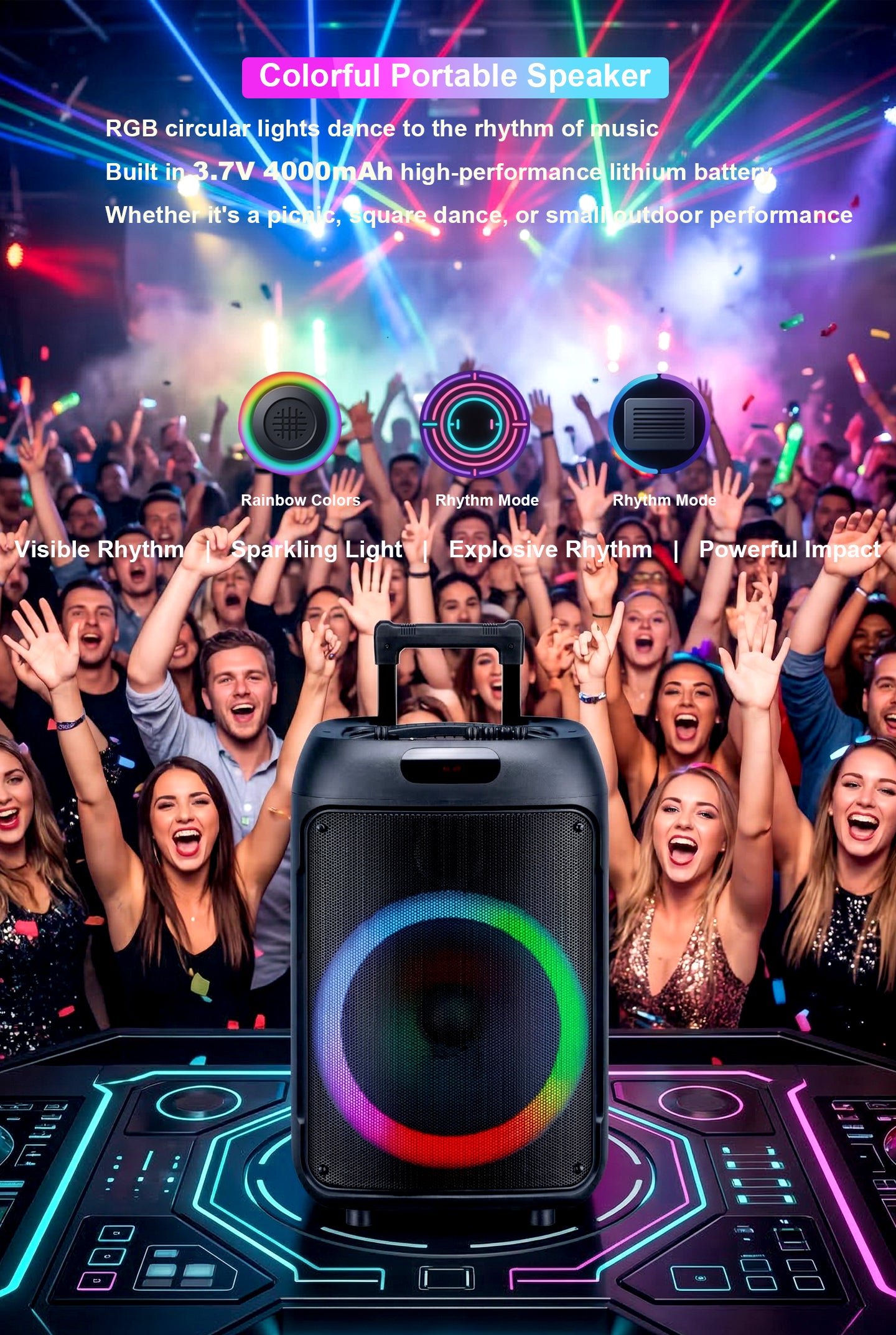 12“ bass+Tweeter 4000mAh Long Battery Life Outdoor Portable Speeker 20W 3.7V