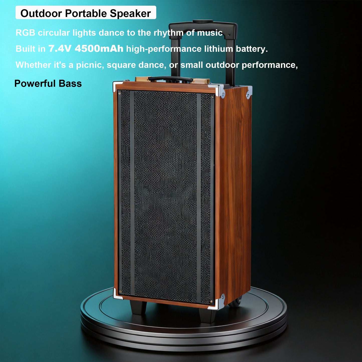 50W Bluetooth Speaker Wooden Portable Super Bass Speakers Free Wireless Microphone