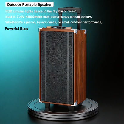 50W Bluetooth Speaker Wooden Portable Super Bass Speakers Free Wireless Microphone