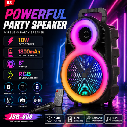 8″ Bass 3600mAh Ourdoor Party Speaker Bluetooth Long battery Life