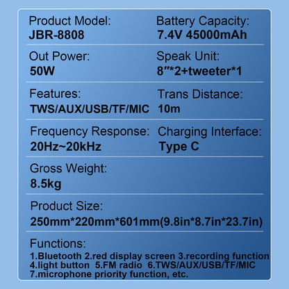 50W Bluetooth Speaker Wooden Portable Super Bass Speakers Free Wireless Microphone
