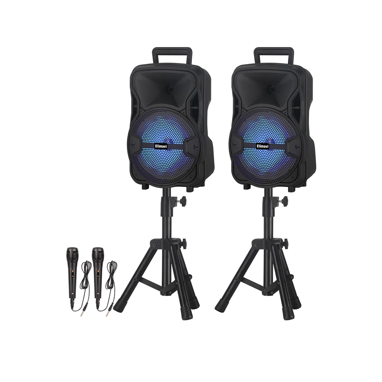 Dual 8" Portable Party Speaker with Stands for Indoor/Outdoor