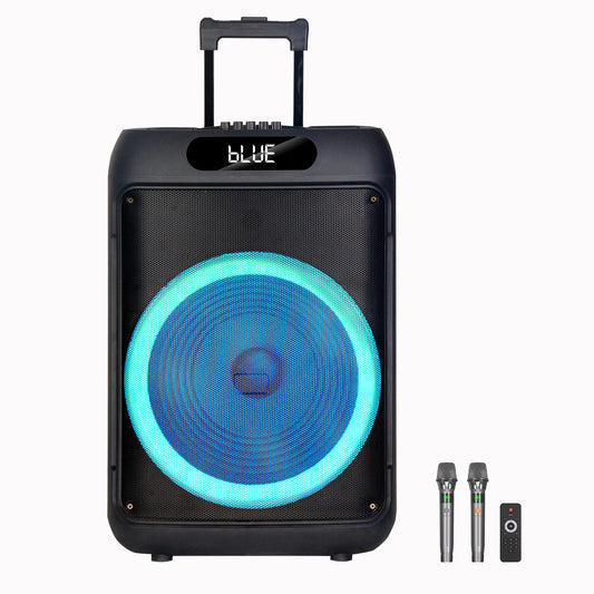 50W 15″ bass Portable speaker 4500mAh with 2pcs wireless microphones bluetooth