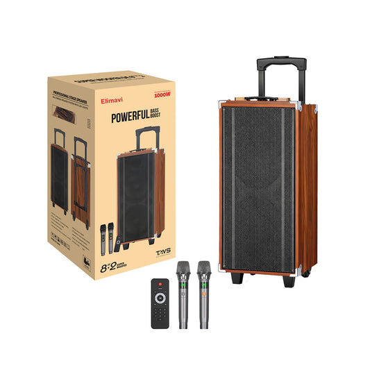 50W Bluetooth Speaker Wooden Portable Super Bass Speakers Free Wireless Microphone
