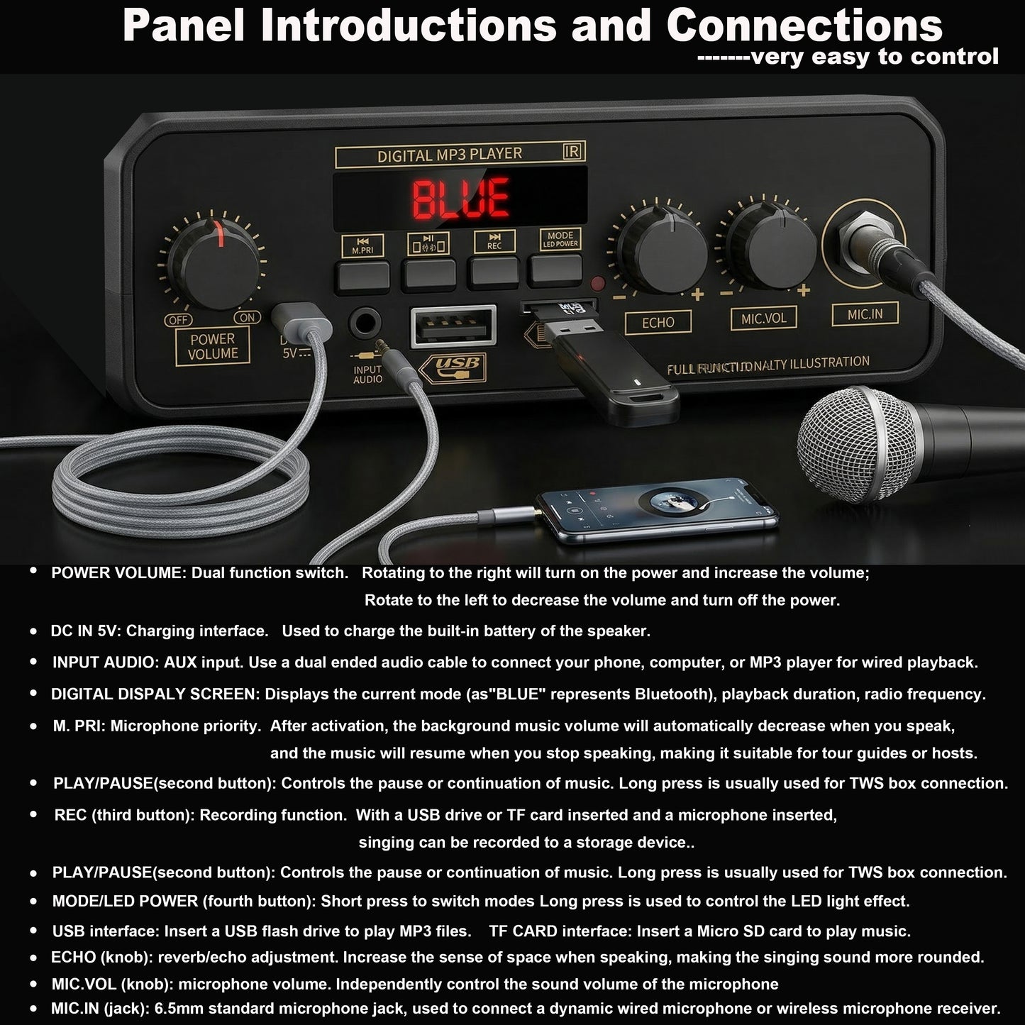 12inch Bass+Tweeter Portable Bluetooth Speaker for Home, Outdoor