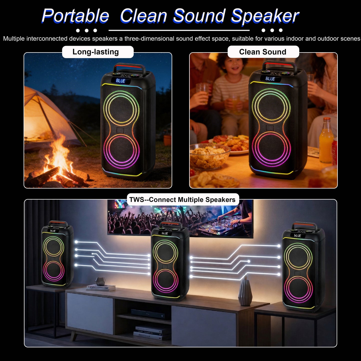 2pcs 8inch bass 40W 4000mAh portable outdoor audio speaker 7.4V
