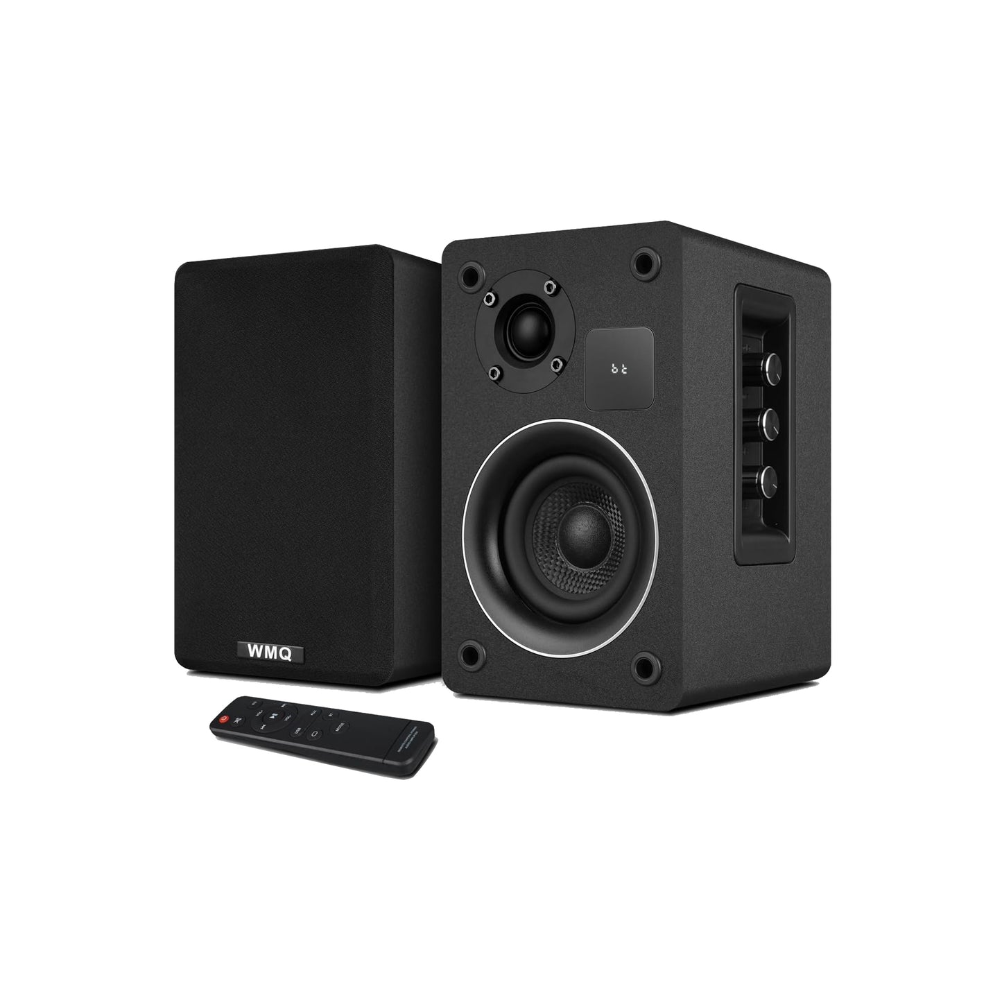 Powered Bluetooth Bookshelf Speakers with Remote & Display, 3.5"/4"/4.5" Carbon Fiber Drivers, RCA AUX Input, Wired Wireless Speakers for Turntable Record Player TV