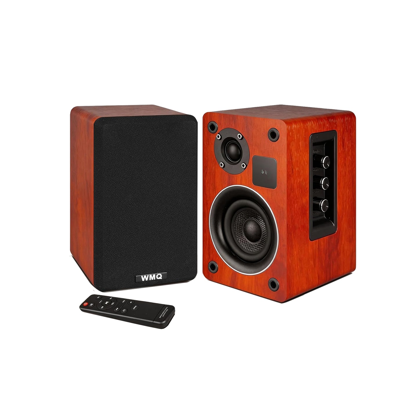 Powered Bluetooth Bookshelf Speakers with Remote & Display, 3.5"/4"/4.5" Carbon Fiber Drivers, RCA AUX Input, Wired Wireless Speakers for Turntable Record Player TV