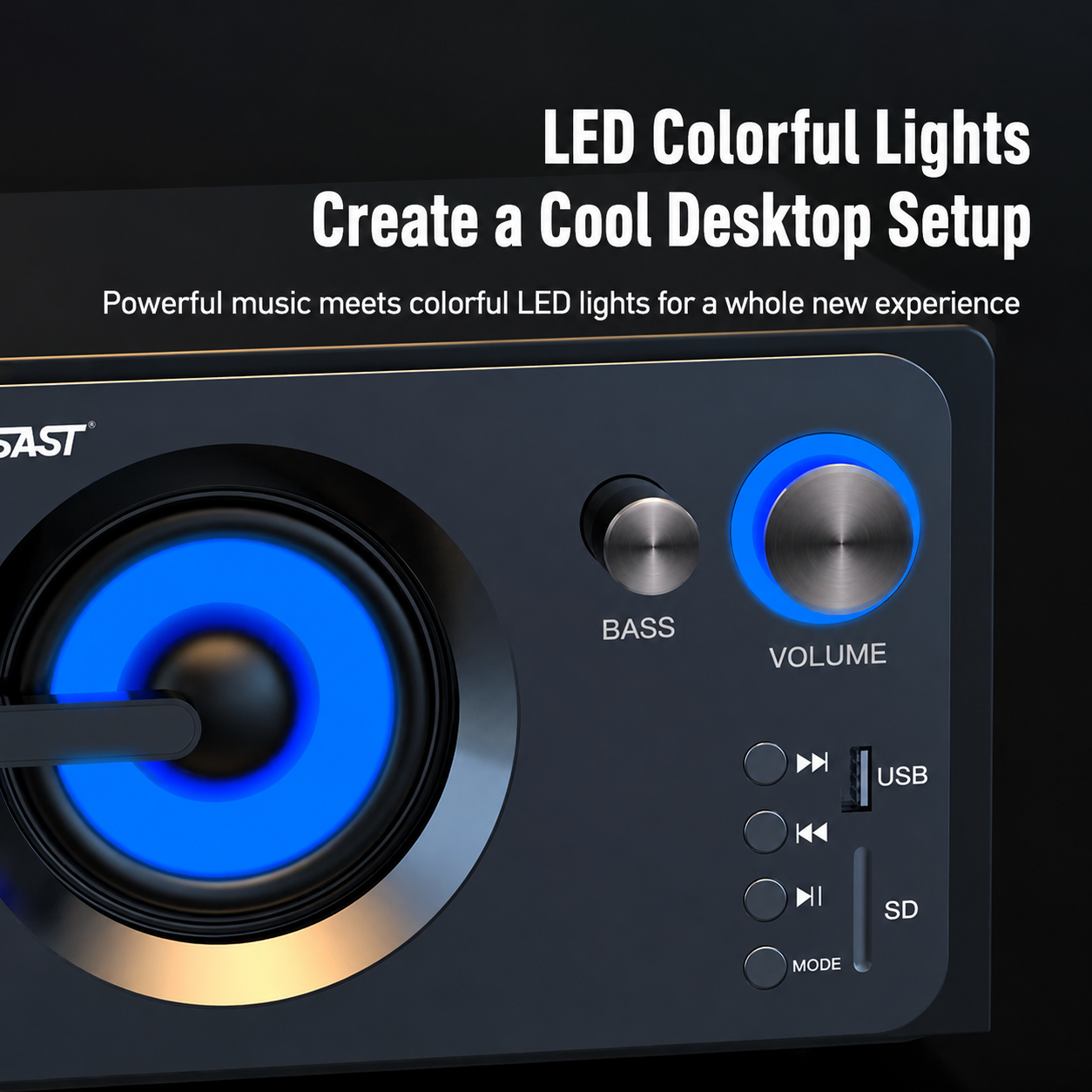 SAST A15 Computer Wooden Audio Super Bass 60W Bluetooth 5.3 RGB Light