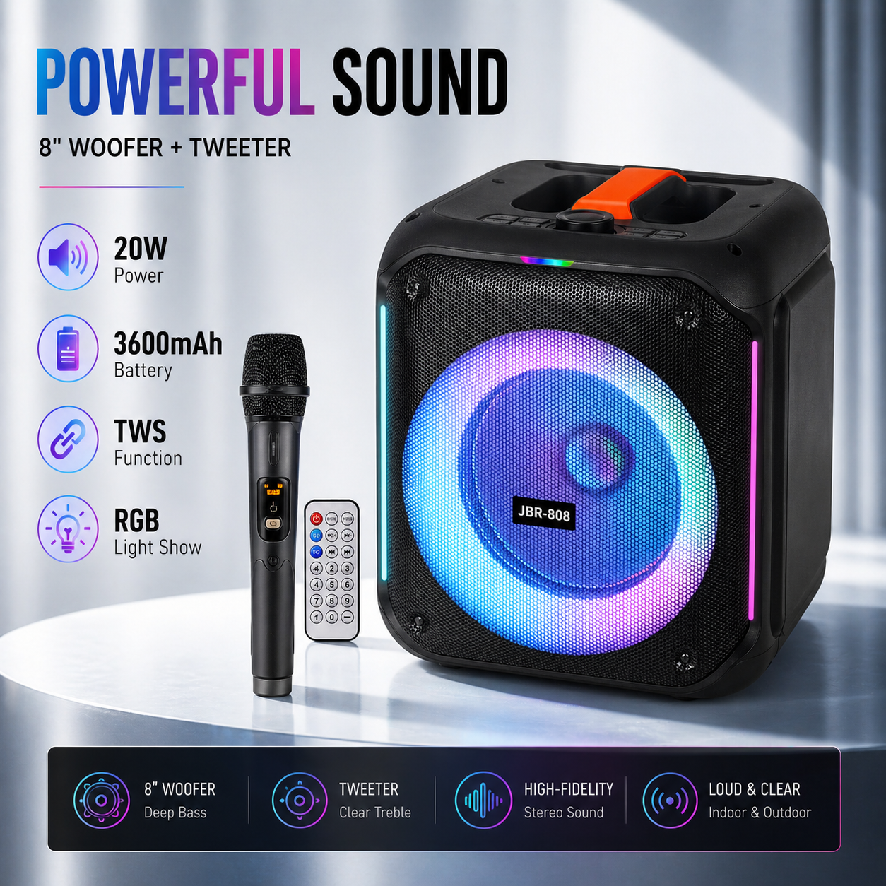 8in bass 20W 3600mah Bluetooth party Speaker portable ourdoor audio