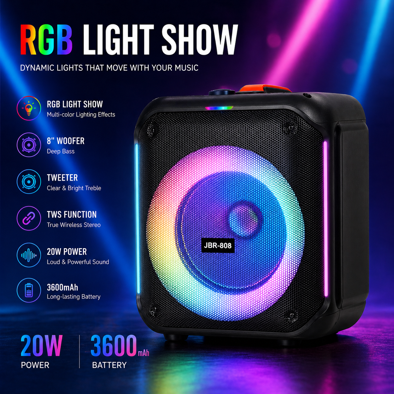 8in bass 20W 3600mah Bluetooth party Speaker portable ourdoor audio