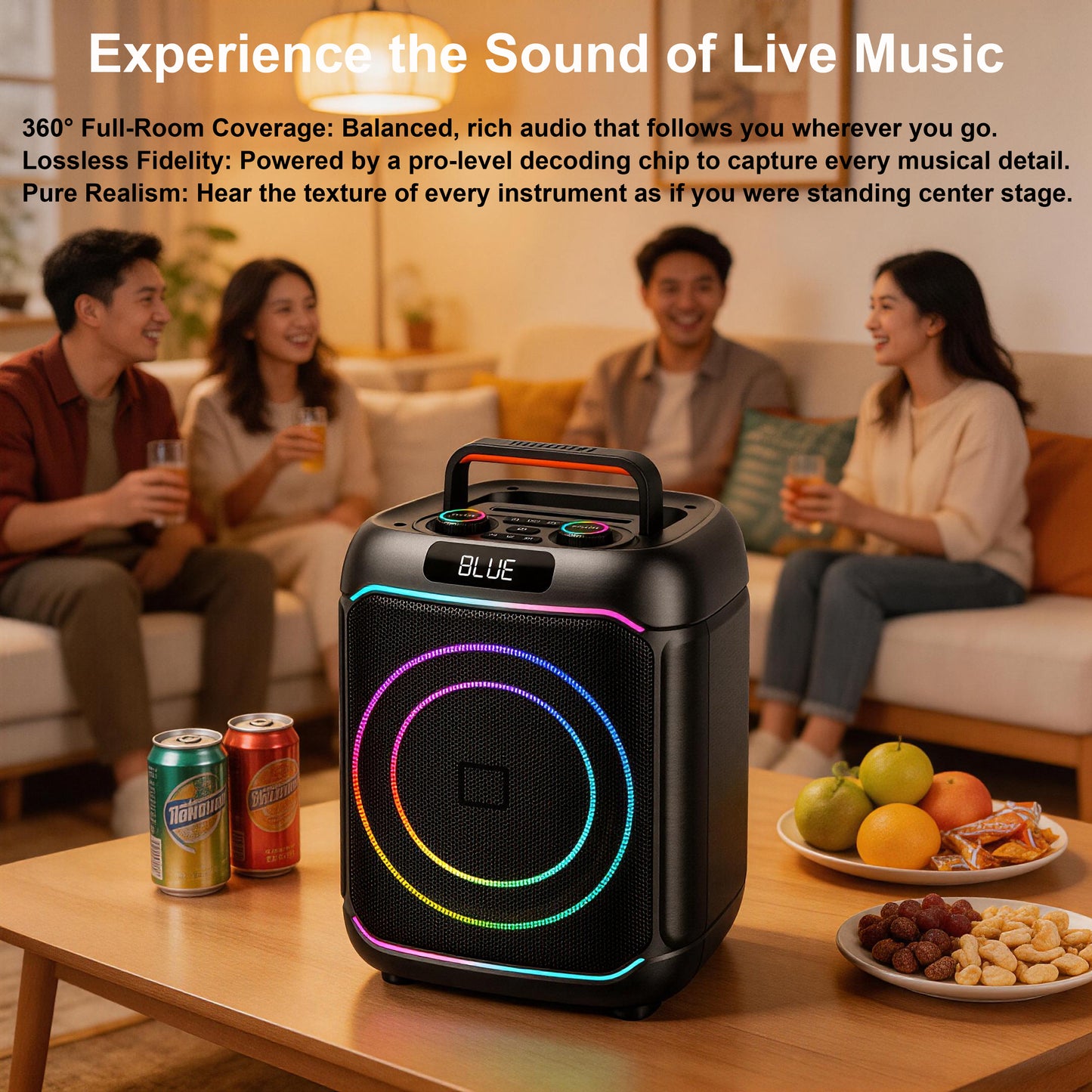 40W 8in Bass+Tweeter Portable Bluetooth Speaker for Home, Outdoor