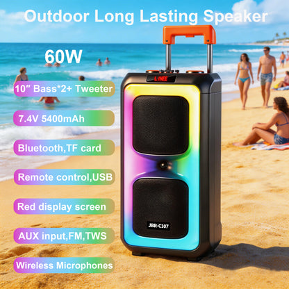 10inch bass*2+Tweeter portable speaker large size 5400mAh 60W