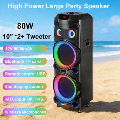 9000mAh 80W 10inch subwoofer*2+Tweeter portable speaker large size