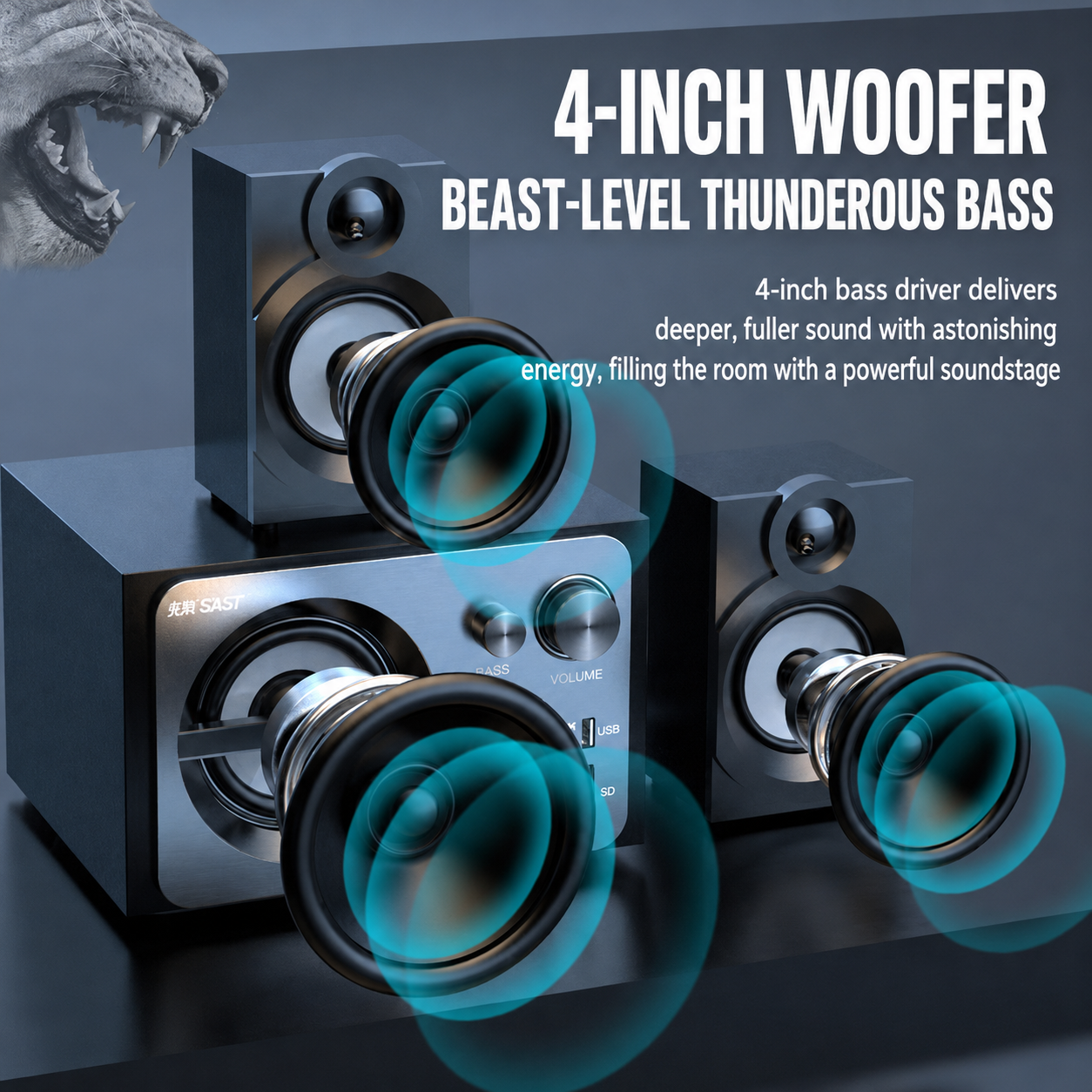 SAST A15 Computer Wooden Audio Super Bass 60W Bluetooth 5.3 RGB Light