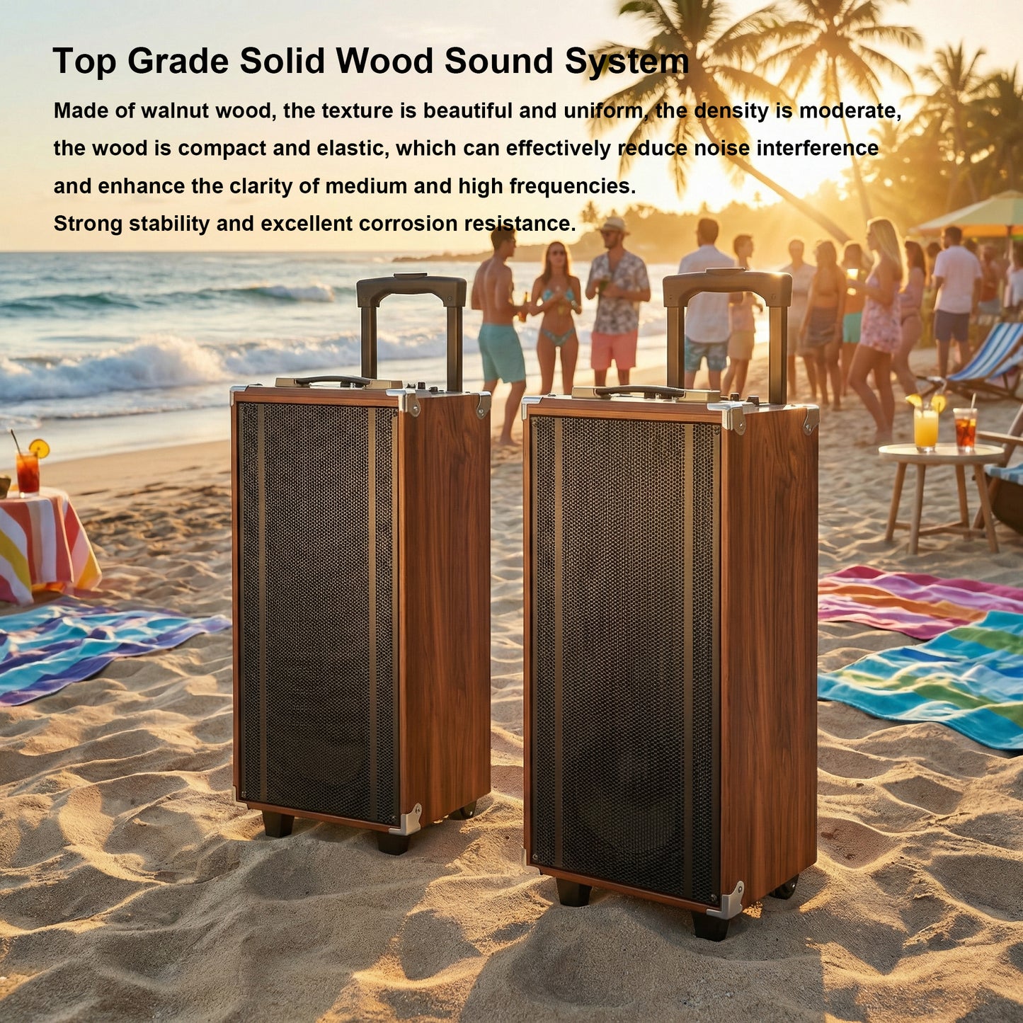50W Bluetooth Speaker Wooden Portable Super Bass Speakers Free Wireless Microphone