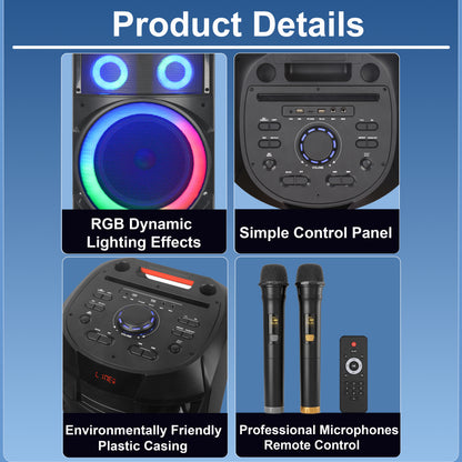 9000mAh 80W 10inch subwoofer*2+Tweeter portable speaker large size