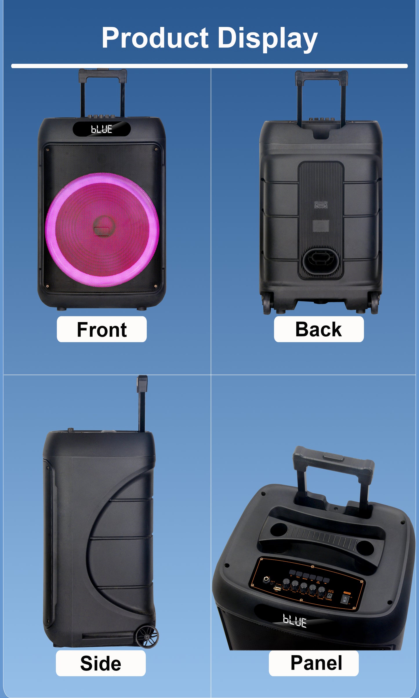 50W 15″ bass Portable speaker 4500mAh with 2pcs wireless microphones bluetooth