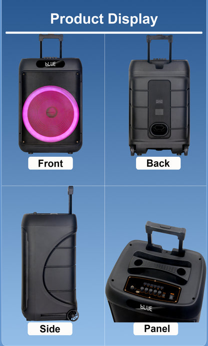 50W 15″ bass Portable speaker 4500mAh with 2pcs wireless microphones bluetooth