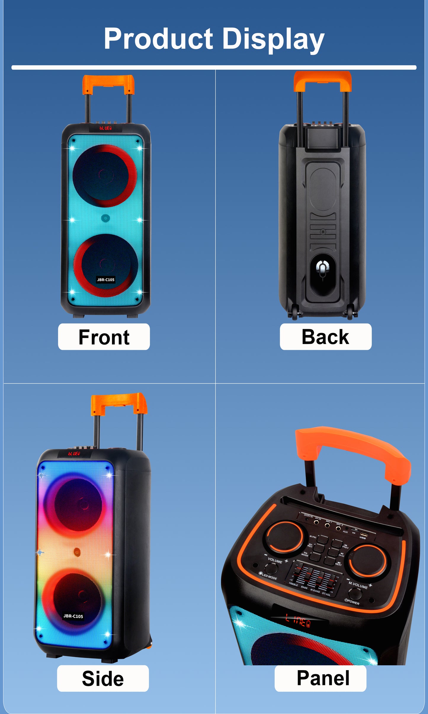 60W 2PCS 10“ bass tweeter 5400mah outdoor speaker with 2pcs wireless microphones