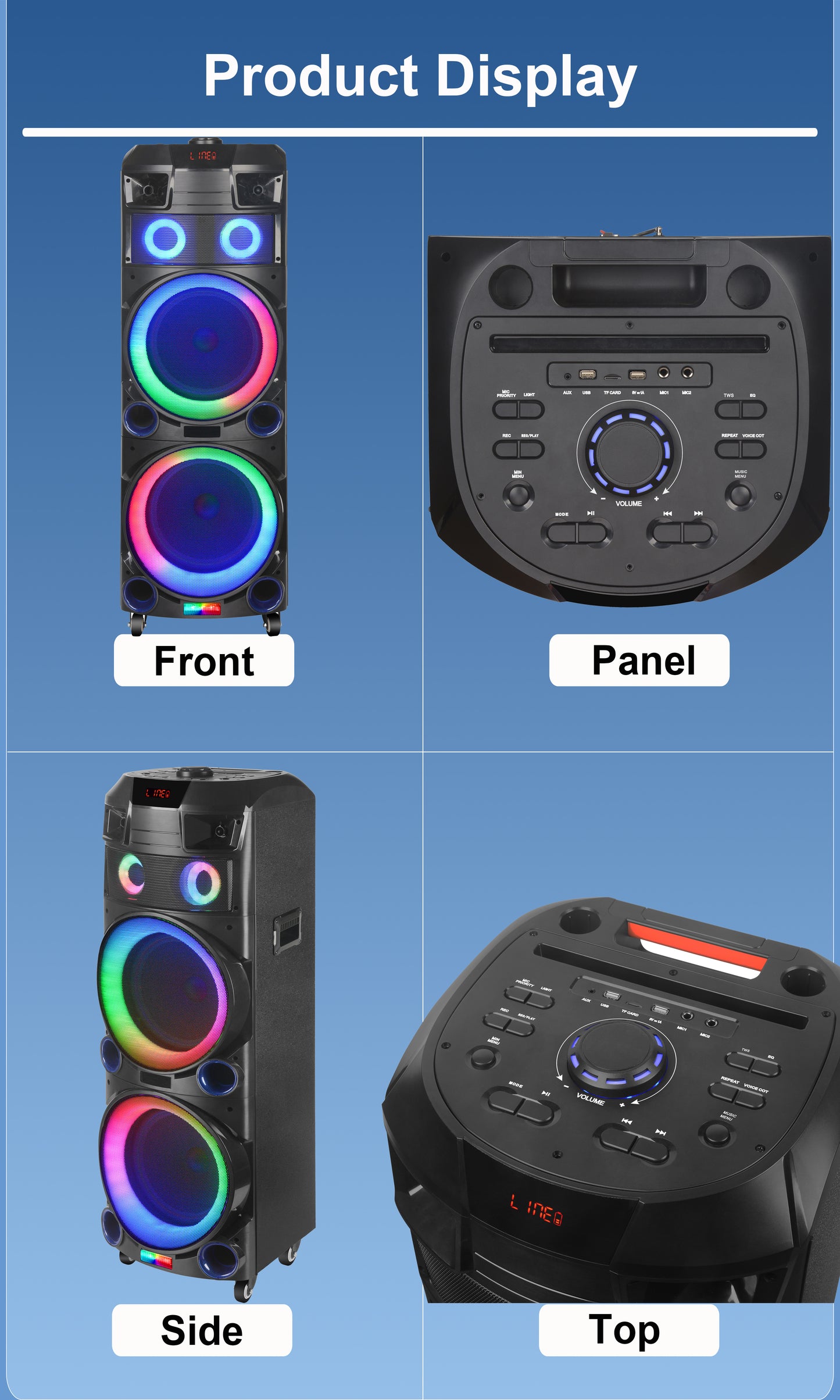 9000mAh 80W 10inch subwoofer*2+Tweeter portable speaker large size