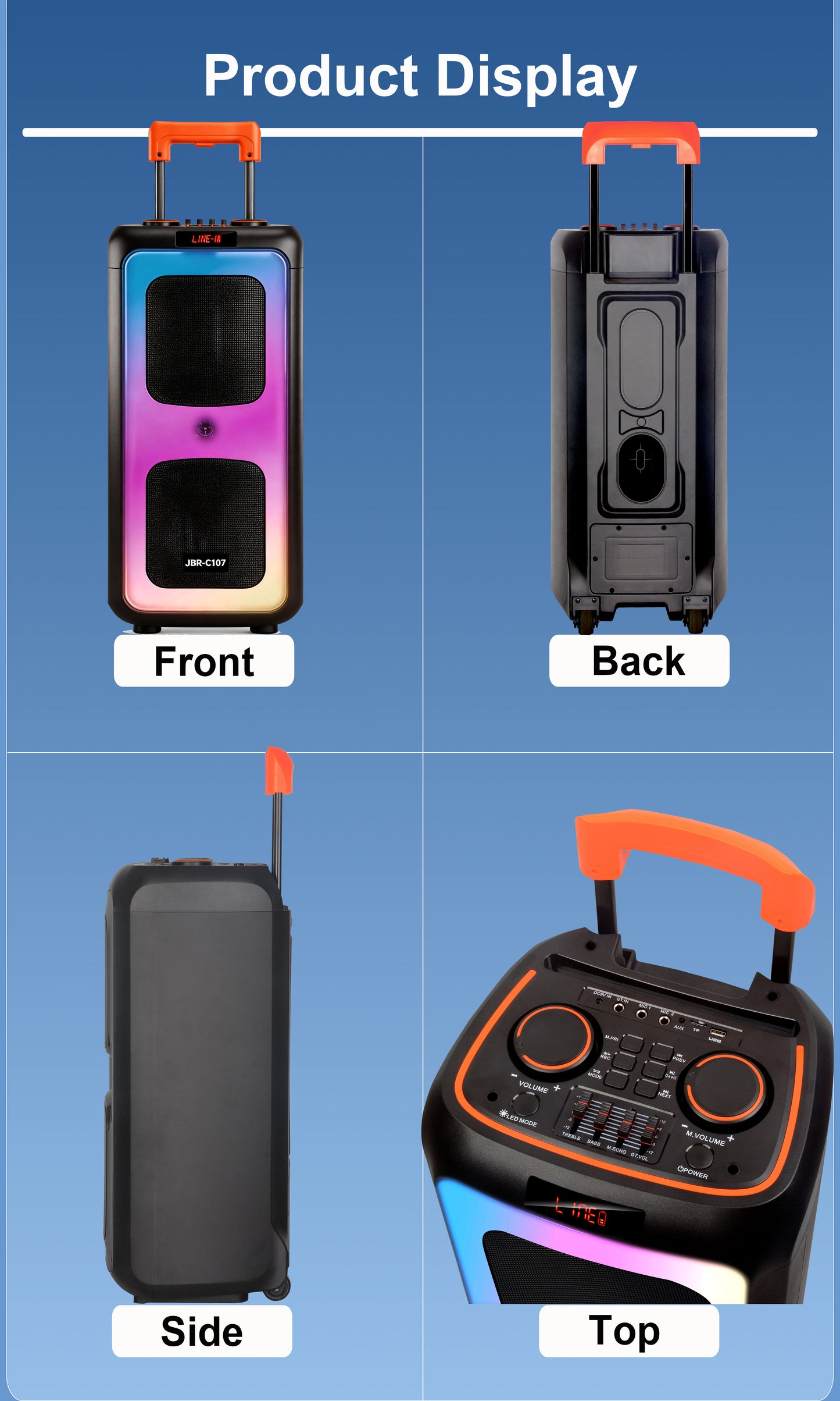 10inch bass*2+Tweeter portable speaker large size 5400mAh 60W