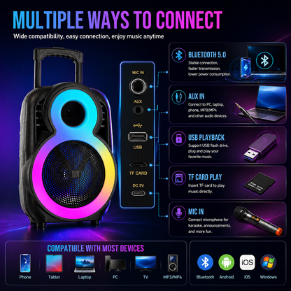 Party Speaker Bluetooth 8″ Bass 2″ Tweeter 1800mAh Ourdoor TWS