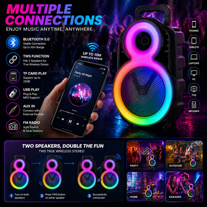 8″ Bass 3600mAh Ourdoor Party Speaker Bluetooth Long battery Life