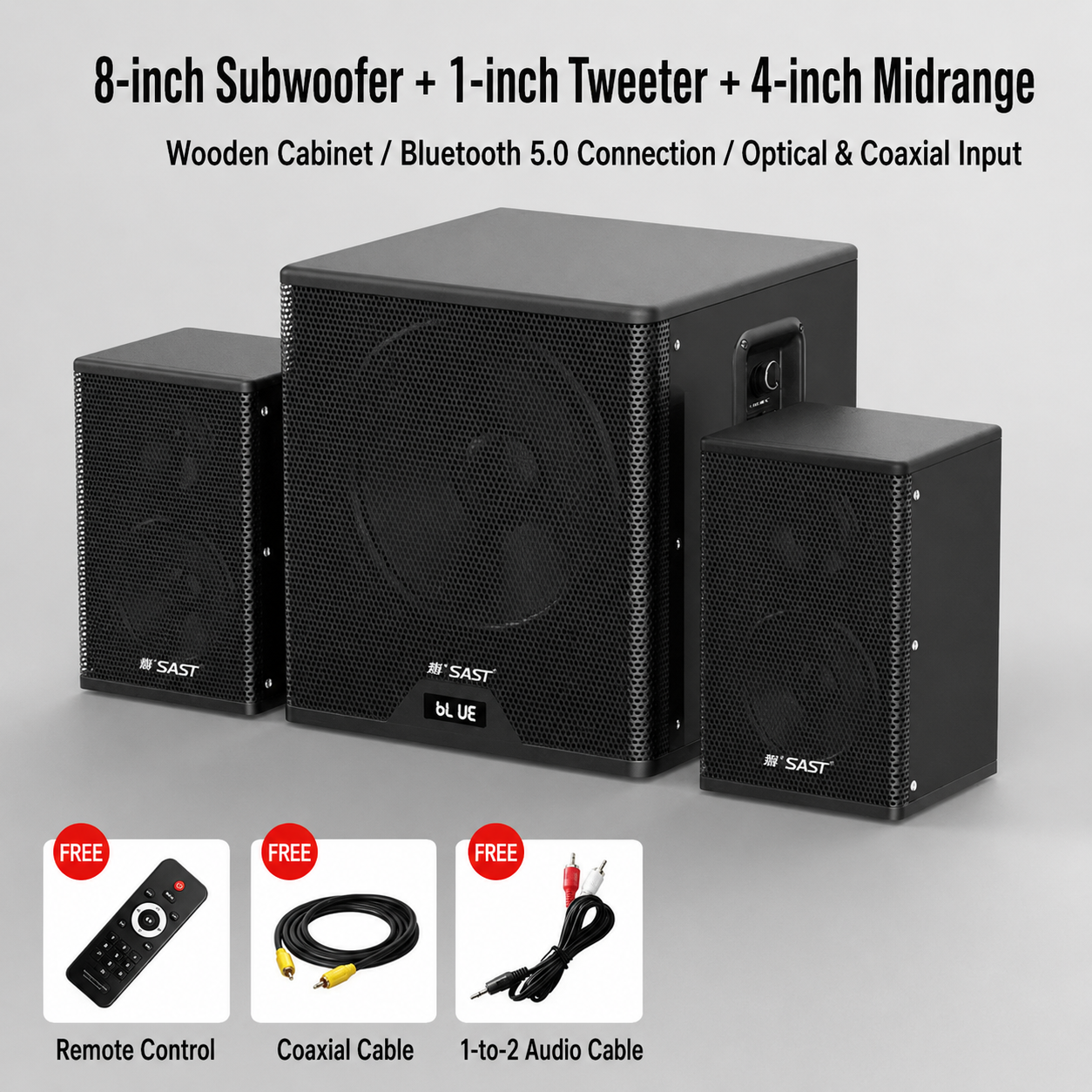 SAST A19 Home Theater Bluetooth Speaker 8-inch Super Subwoofer 2pcs Tweeter 2pcs 4 inch Mid Range Speakers + USB Drive Gifted