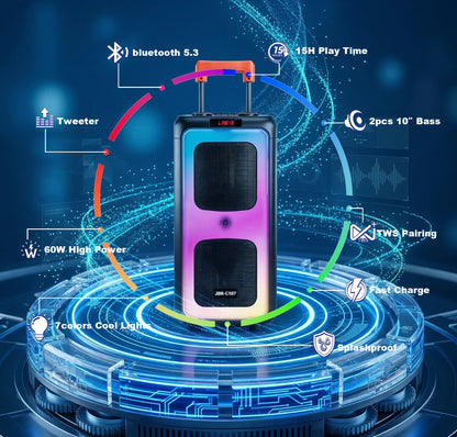 10inch bass*2+Tweeter portable speaker large size 5400mAh 60W