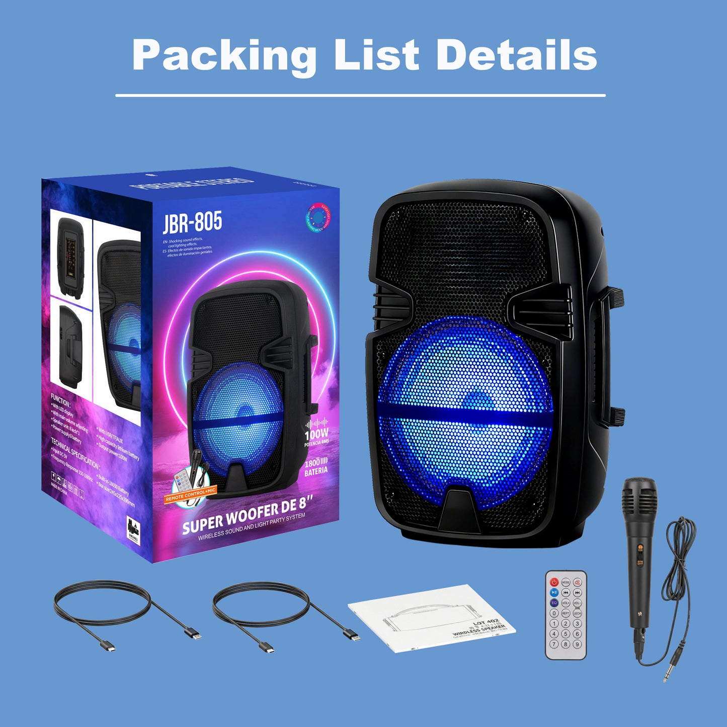 8″+ Tweeter Portable Party Speaker with Long Lasting Battery