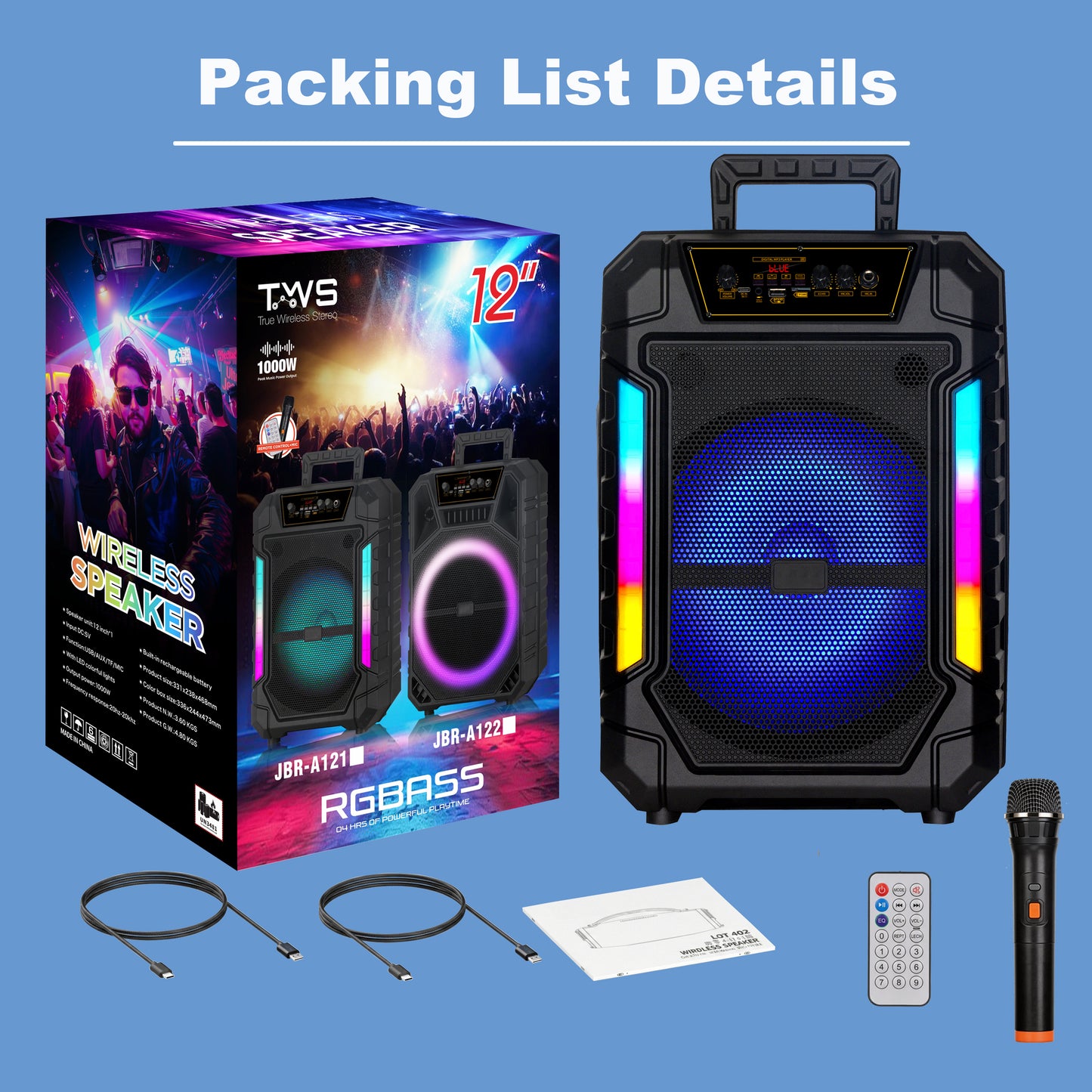 12inch Bass+Tweeter Portable Bluetooth Speaker for Home, Outdoor