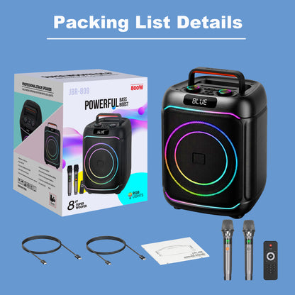 40W 8in Bass+Tweeter Portable Bluetooth Speaker for Home, Outdoor