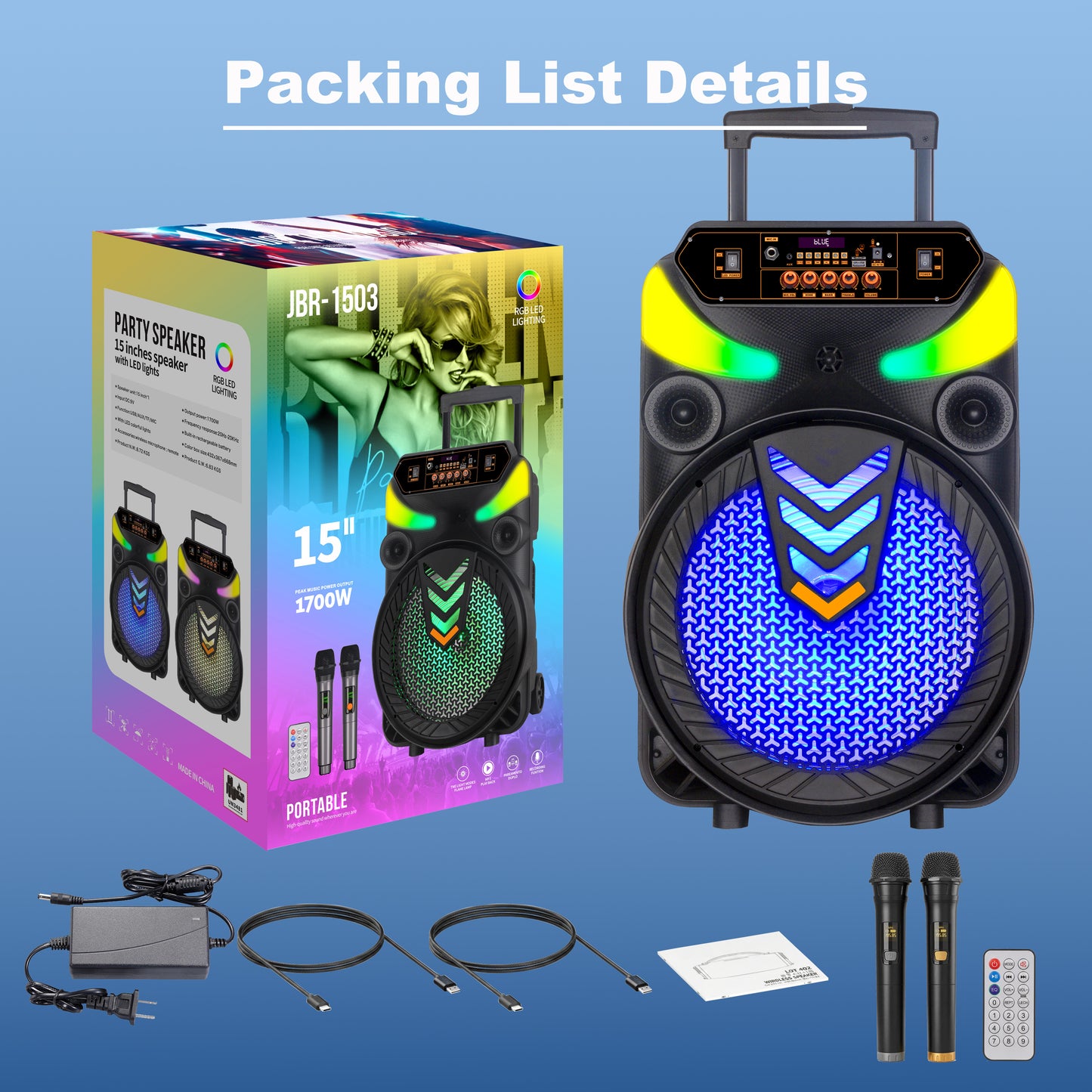 15inch bass portable speaker 3000mAh 20W outdoor audio with wireless speakers